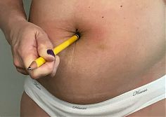 FTM hairy fucks big hairy belly button with a pencil. 